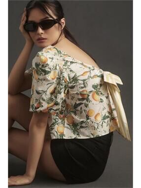 Maeve Bow Back Swing Blouse-Orange Print-L